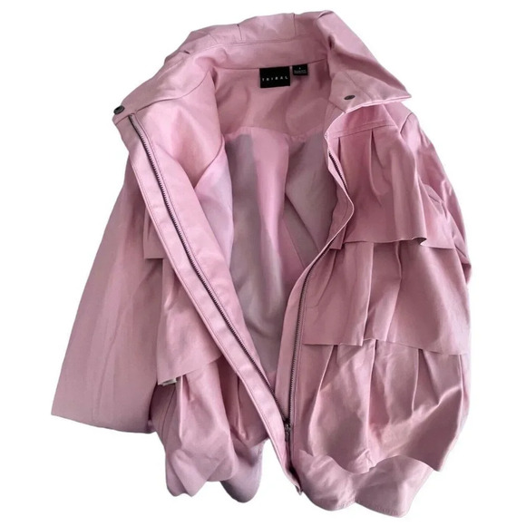 Tribal Faux Leather Jacket Blazer Ruffles Full Zip Front Womens Pink Size 6 - Picture 6 of 10